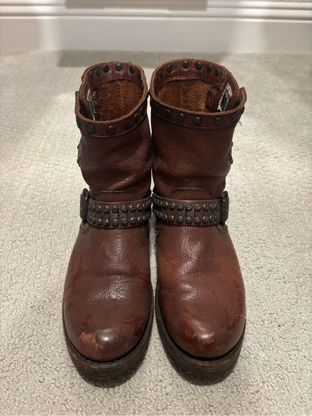 Frye Brown Studded Leather Ankle Boots